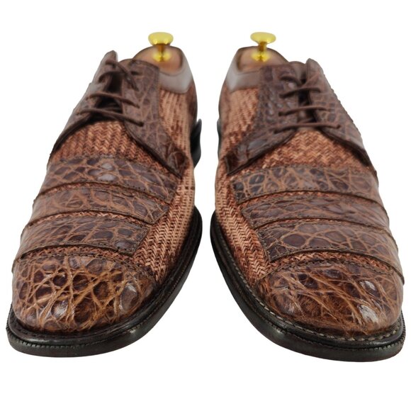 R. Martegani Italy Exotic Alligator and Woven Fabric Brown Dress Shoes Mens 9.5M - Picture 9 of 11